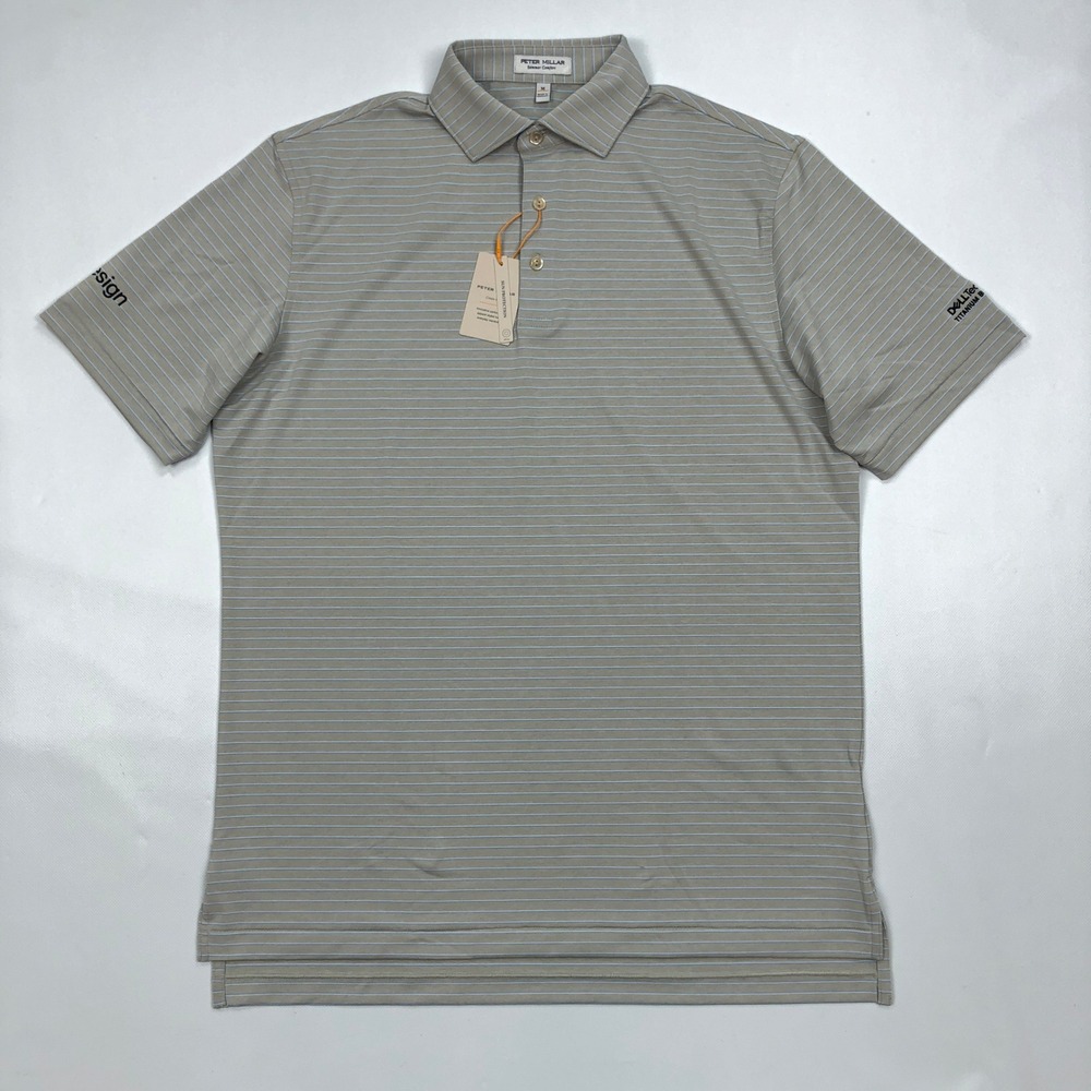 Peter Millar Summer Comfort Polo Shirt Mens M Gray Blue Striped Dell Logo Crown
